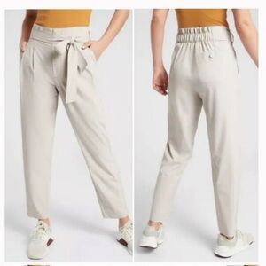 Athleta Light Beige Paperbag Waist Trousers with Tie
